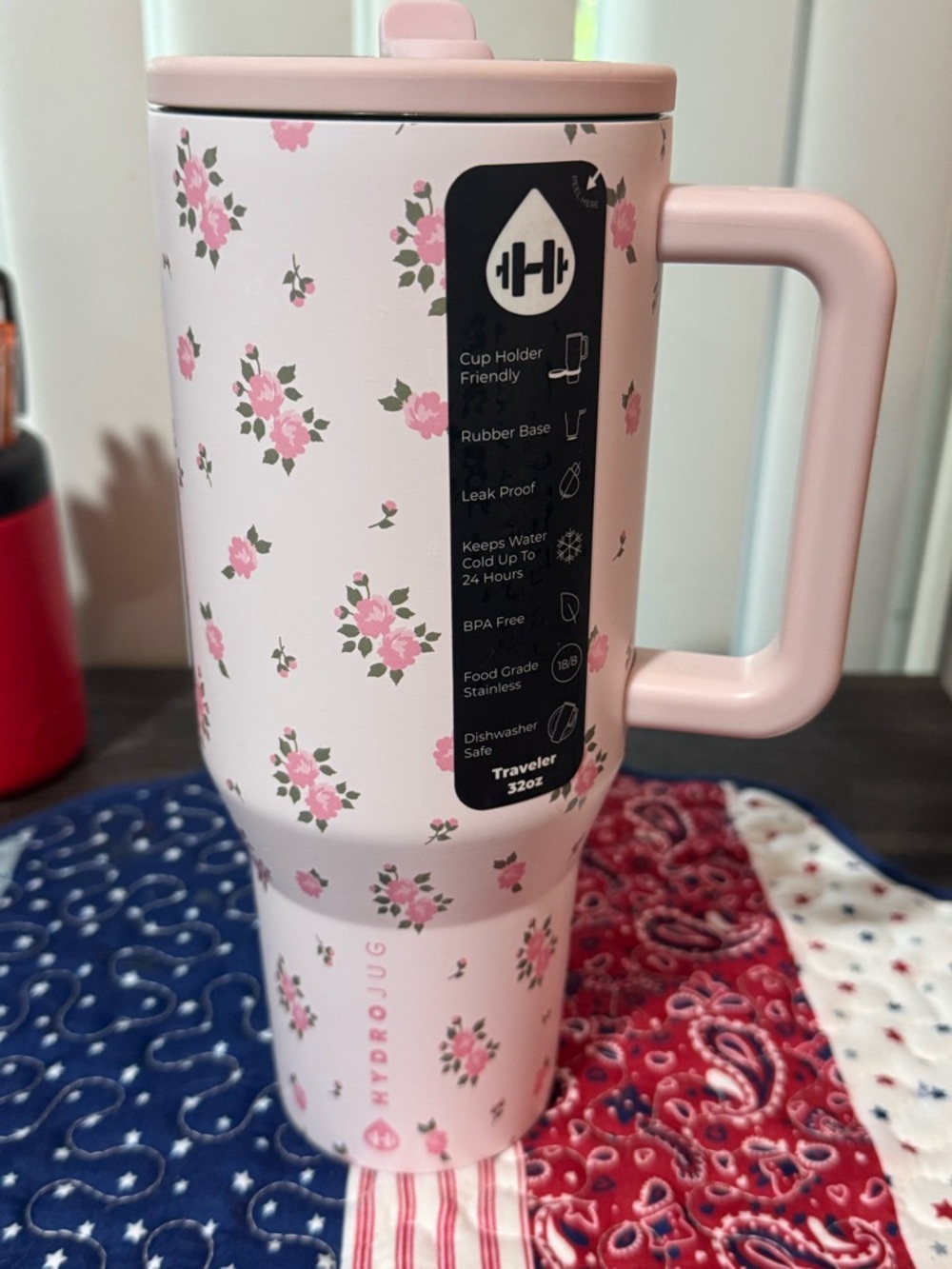 HydroJug Pink Floral 32oz Insulated Travel Mug